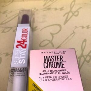 2pc Maybelline set-master chrome jelly highlighter & plum superstay 24 lip color